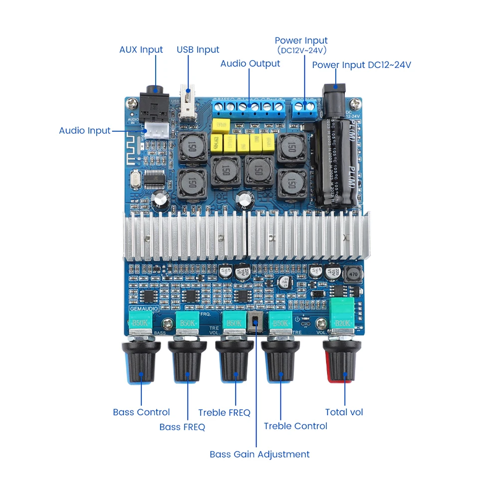 AIYIMA Audio Upgraded TPA3116 Subwoofer Amplifier Board 2.1 Channel HiFi USB DAC Bluetooth 5.0 Power Amplifiers 2x50W+100W