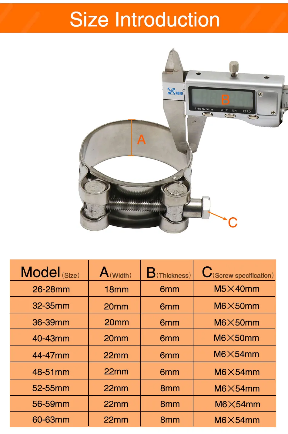 ZSDTRP 28 35 39 43 47 51 55 59 63mm Motorcycle Stainless Steel For Band Exhaust Clamp Kit Fit Motorcycle Muffler Silencer