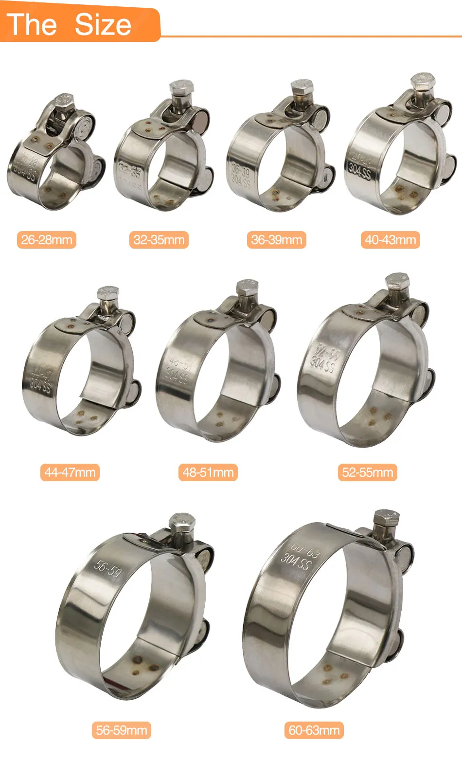 ZSDTRP 28 35 39 43 47 51 55 59 63mm Motorcycle Stainless Steel For Band Exhaust Clamp Kit Fit Motorcycle Muffler Silencer