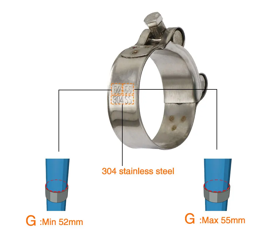 ZSDTRP 28 35 39 43 47 51 55 59 63mm Motorcycle Stainless Steel For Band Exhaust Clamp Kit Fit Motorcycle Muffler Silencer