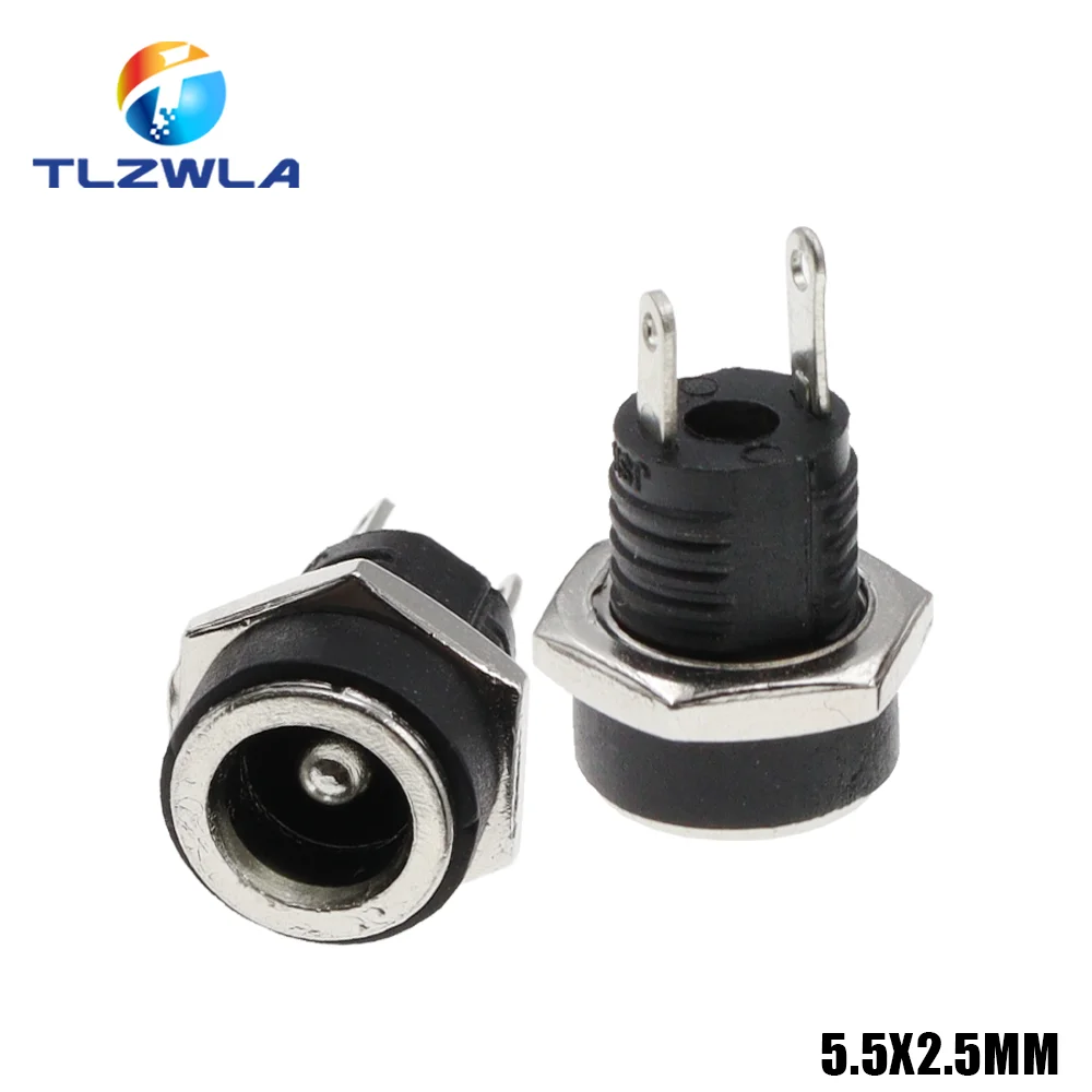 10PCS DC-022B 3A 12v for DC Power Supply Jack Socket Female Panel Mount Connector 5.5 mm x 2.1mm 5.5 mm x 2.5mm DC022B Connector