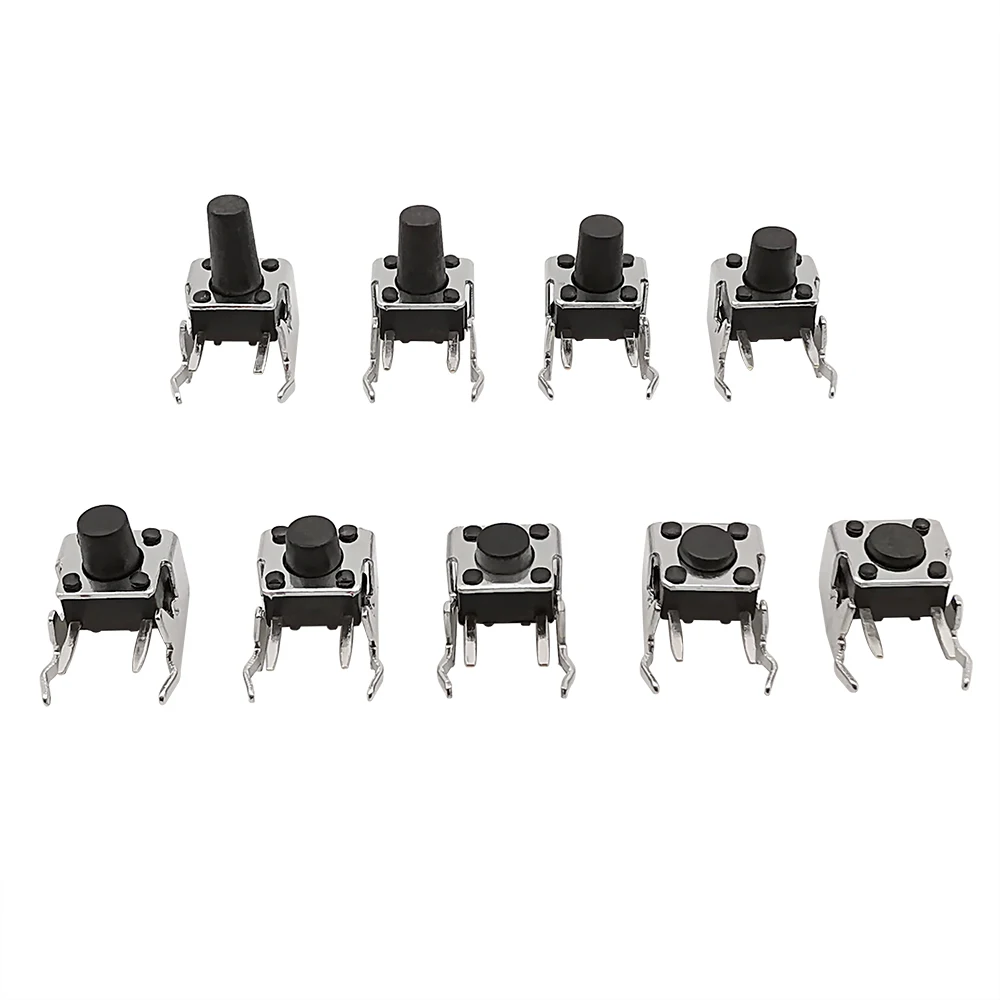20Pcs 6x6 PCB Momentary Tactile Tact Push Button 4-Pin Self-reset Switch Right Angle With stent 6*6*4.3/4.5/5/6/7/7.5/8/9/10mm