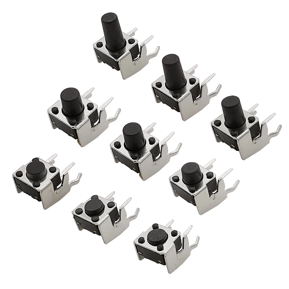 20Pcs 6x6 PCB Momentary Tactile Tact Push Button 4-Pin Self-reset Switch Right Angle With stent 6*6*4.3/4.5/5/6/7/7.5/8/9/10mm