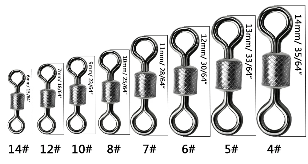 50-100pcs/box Fishing Swivel 4/0#-14# Sizes Solid Connector Ball Bearing Snap Fishing Swivels Rolling Stainless Steel Beads