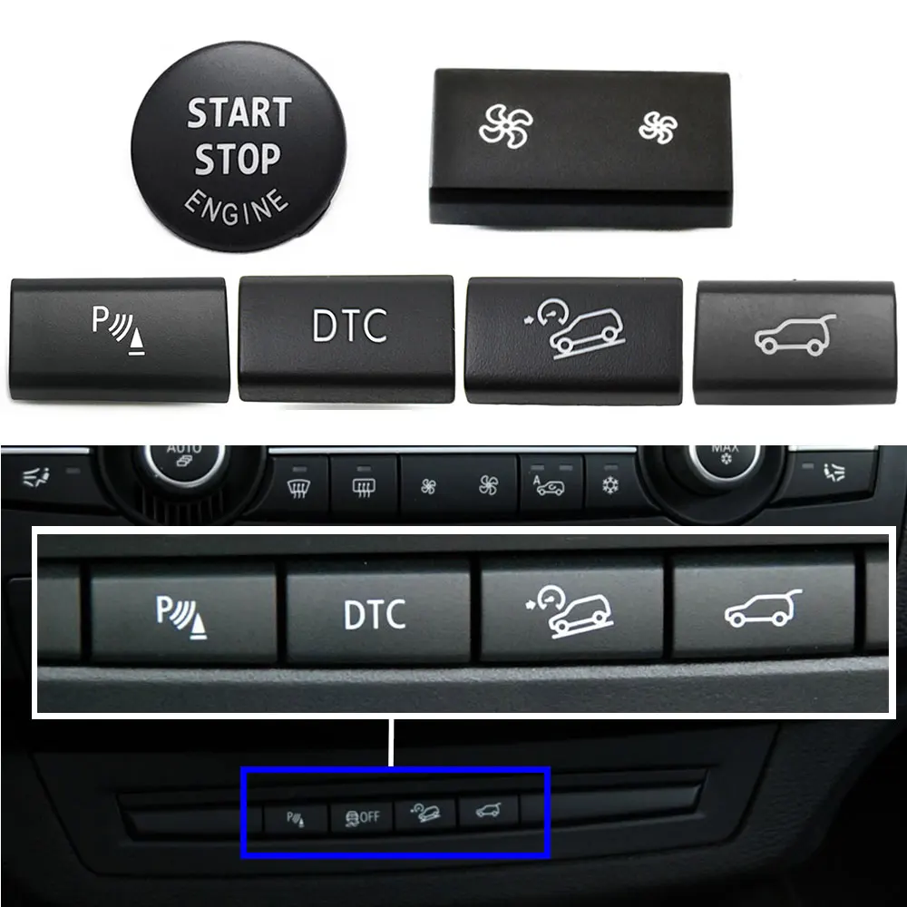 For BMW X5 X6 E70 E71 E72 Dashboard Fan Volume Radar Button AC Vent Grille Rear Trunk Switch Start Stop Key Cover Replacement