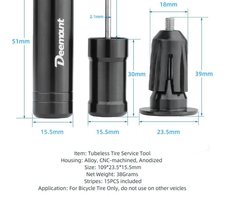 Deemount Original Bicycle Tubeless Tire Repair Tool Tyre Drill Puncture for Urgent Glue Free Repair Optional Rubber Stripe