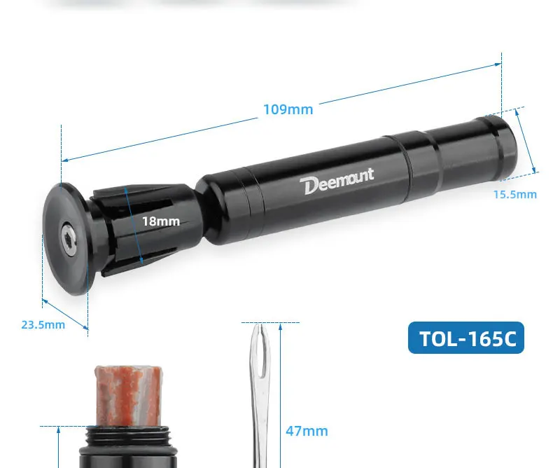 Deemount Original Bicycle Tubeless Tire Repair Tool Tyre Drill Puncture for Urgent Glue Free Repair Optional Rubber Stripe