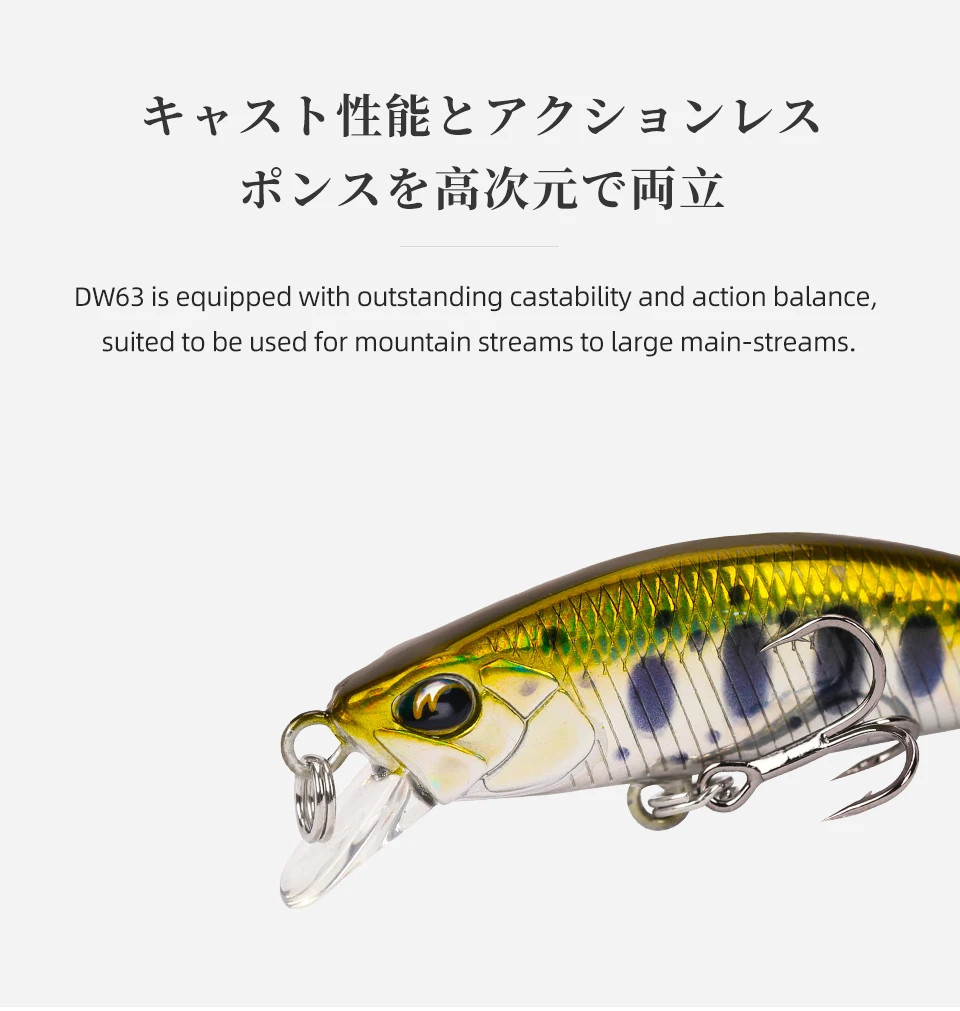 TSURINOYA Sinking Minnow Mini Hard Lure DW63 50S 50mm 5g Artificial Fishing Lure Wobblers Crankbait Trout Bait