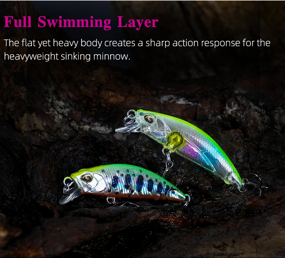TSURINOYA Sinking Minnow Mini Hard Lure DW63 50S 50mm 5g Artificial Fishing Lure Wobblers Crankbait Trout Bait