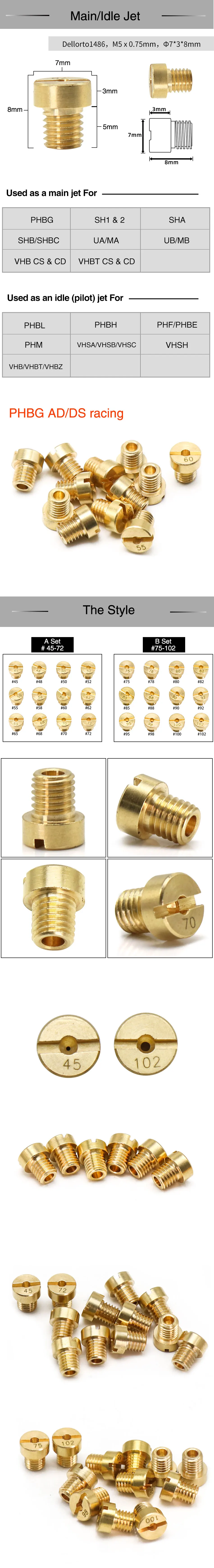 Alconstar- 10/12pcs 5MM Thread For DELLORTO SHA Carburetor Main/Idle Jet PHBG AD/DS Racing Main Injector Nozzle Pilot Jet