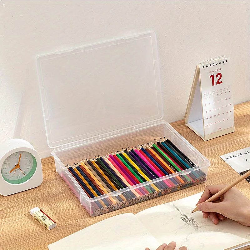 Large Capacity Pencil Case Transparent Plastic Notebook Sketch Marker Colored Lead Painting Storage Box, Back To School Supplies