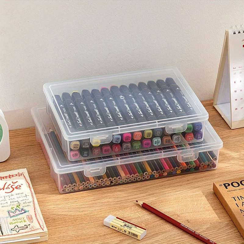 Large Capacity Pencil Case Transparent Plastic Notebook Sketch Marker Colored Lead Painting Storage Box, Back To School Supplies
