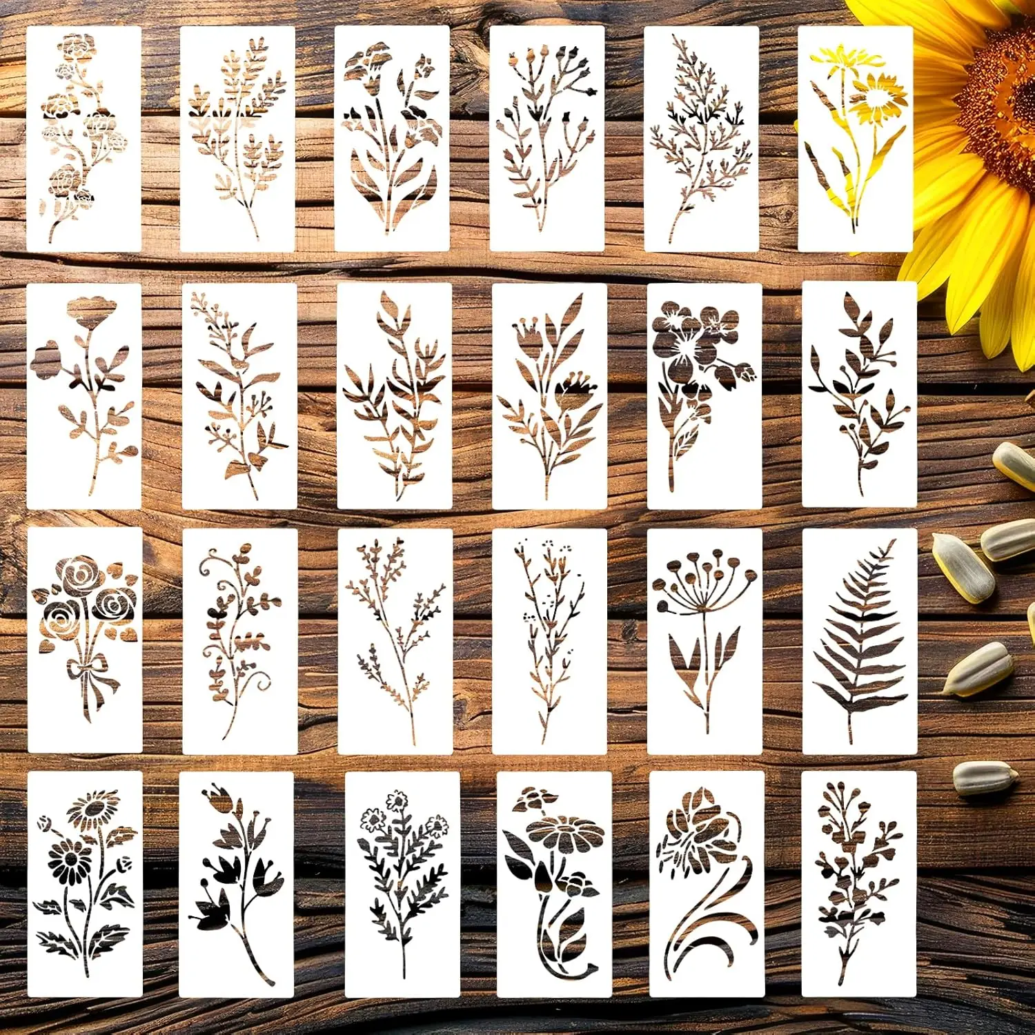 24pcs/Set Wildflower Stencils Professional Body Art Paint Stencils Reusable for Adults Kids Templates for Parties Makeup Tools