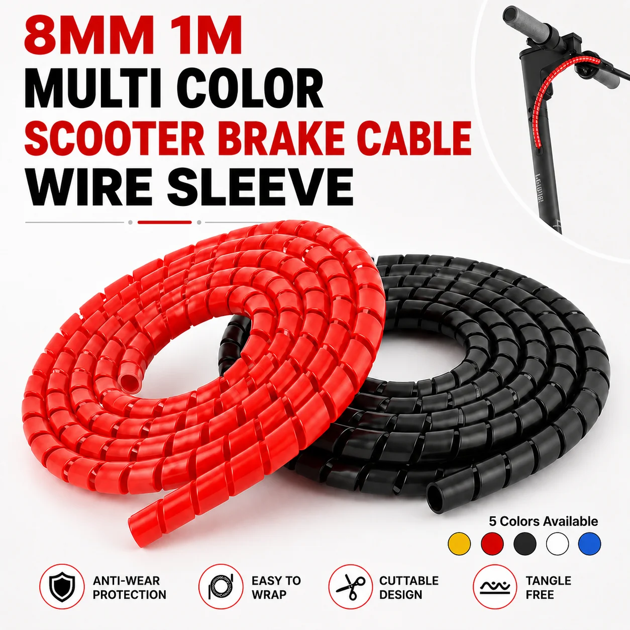 Scooter Brake Hidden Wire - 1.0m Motor Wire Protection Cable, Wire Organizer with Multiple Colors Optional