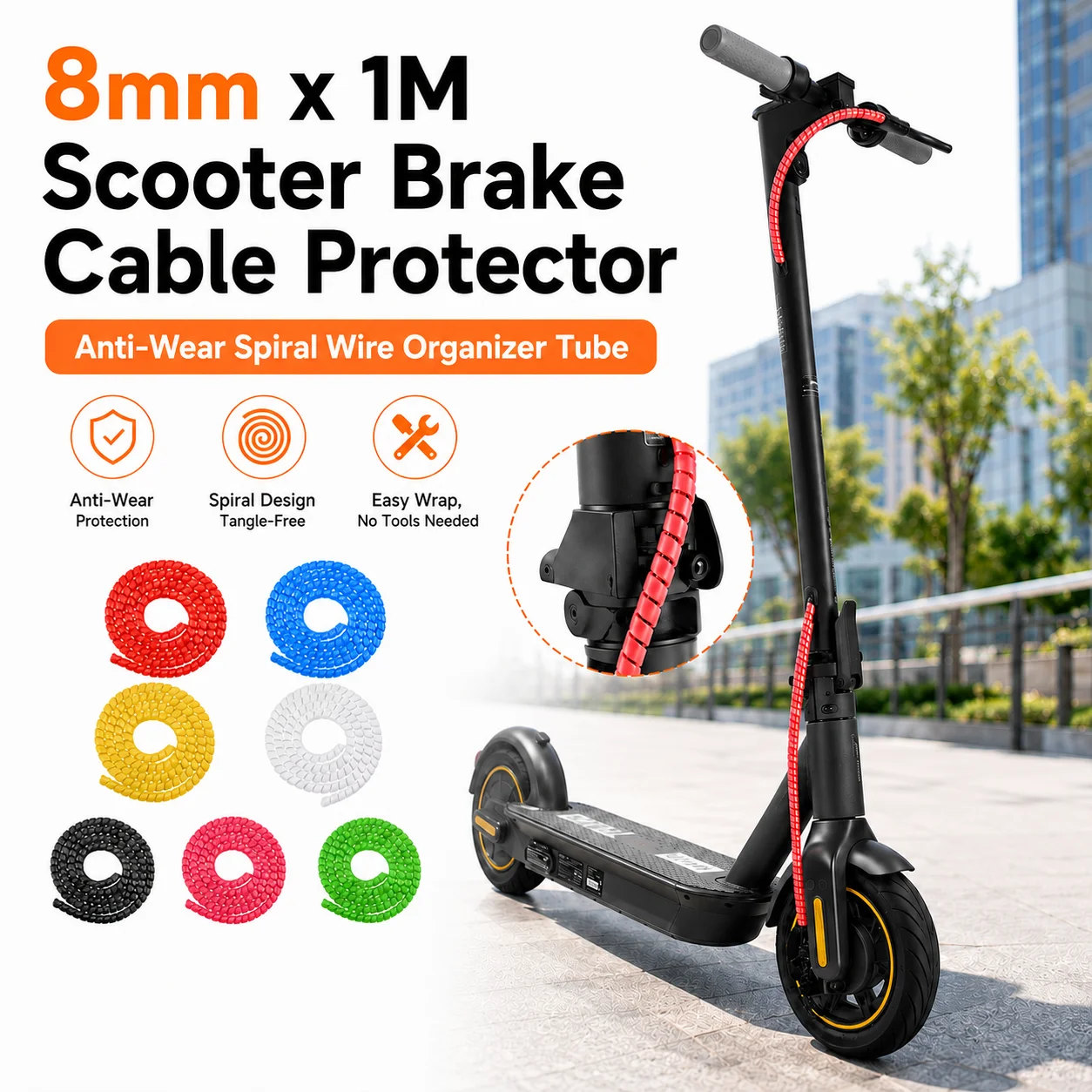 Scooter Brake Hidden Wire - 1.0m Motor Wire Protection Cable, Wire Organizer with Multiple Colors Optional