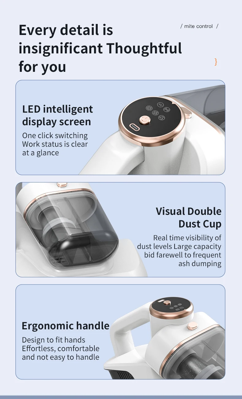 Intelligent Mite Remover Dual Cup Mite Remover Three-stage Mite Remover Bed Mounted Household Vacuum Cleaner