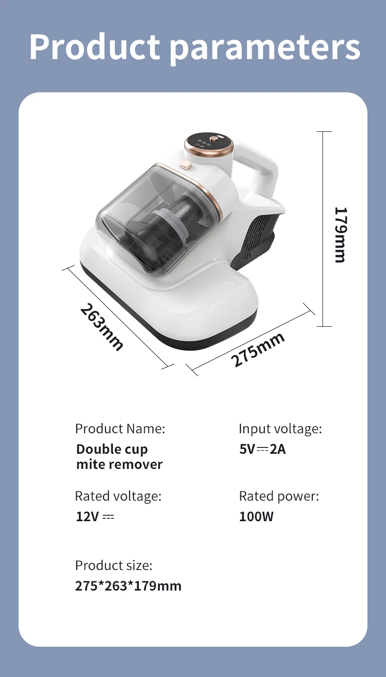 Intelligent Mite Remover Dual Cup Mite Remover Three-stage Mite Remover Bed Mounted Household Vacuum Cleaner