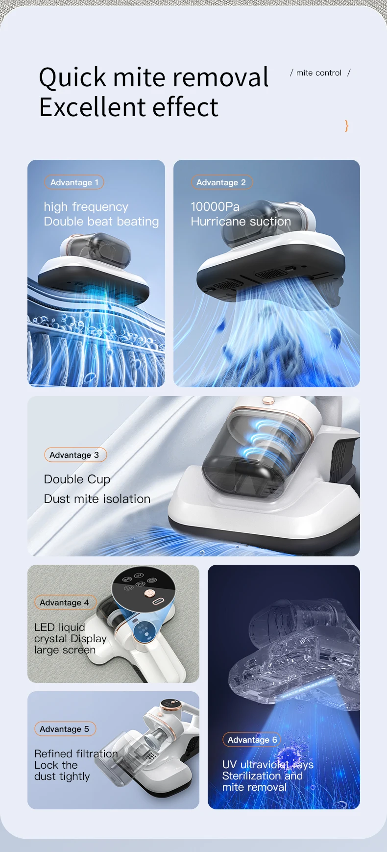 Intelligent Mite Remover Dual Cup Mite Remover Three-stage Mite Remover Bed Mounted Household Vacuum Cleaner