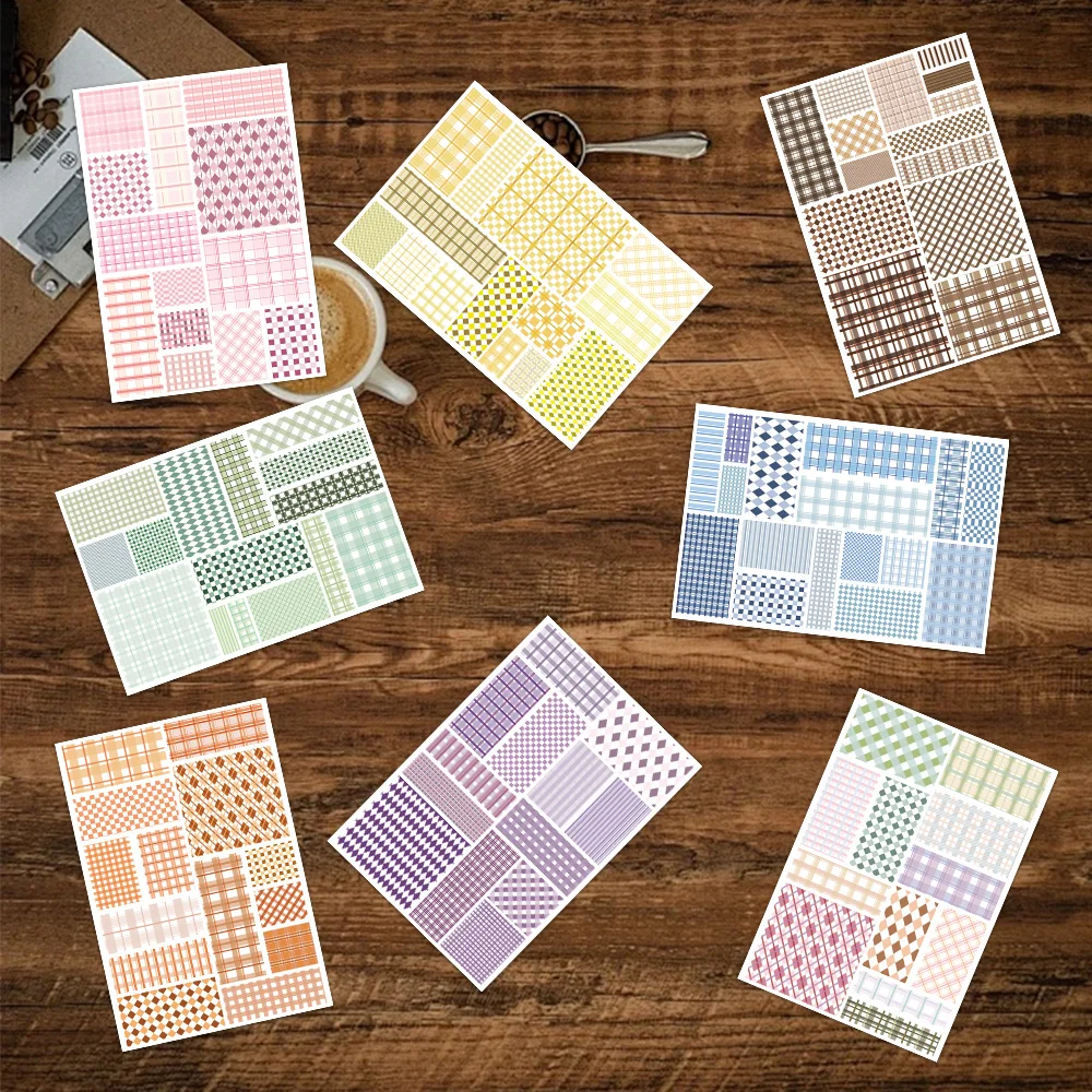 8PCS Grid Material Paper Convenience Sticker DIY Feel Free Sticker Account Material Notebook Phone Case Water Cup Waterproof