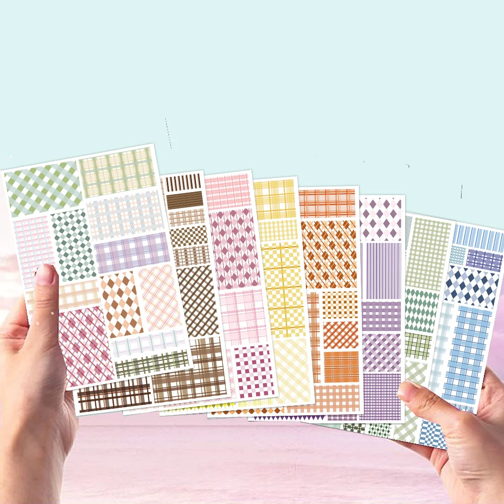8PCS Grid Material Paper Convenience Sticker DIY Feel Free Sticker Account Material Notebook Phone Case Water Cup Waterproof