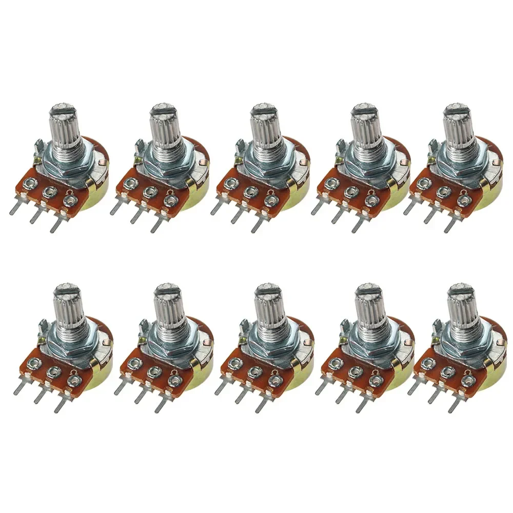 10PCS 15mm 3pin WH148 Linear Potentiometer With Nuts And Washers 1K 2K 5K 10K 20K 50K 100K 250K 500K 1M Potentiometers Kit
