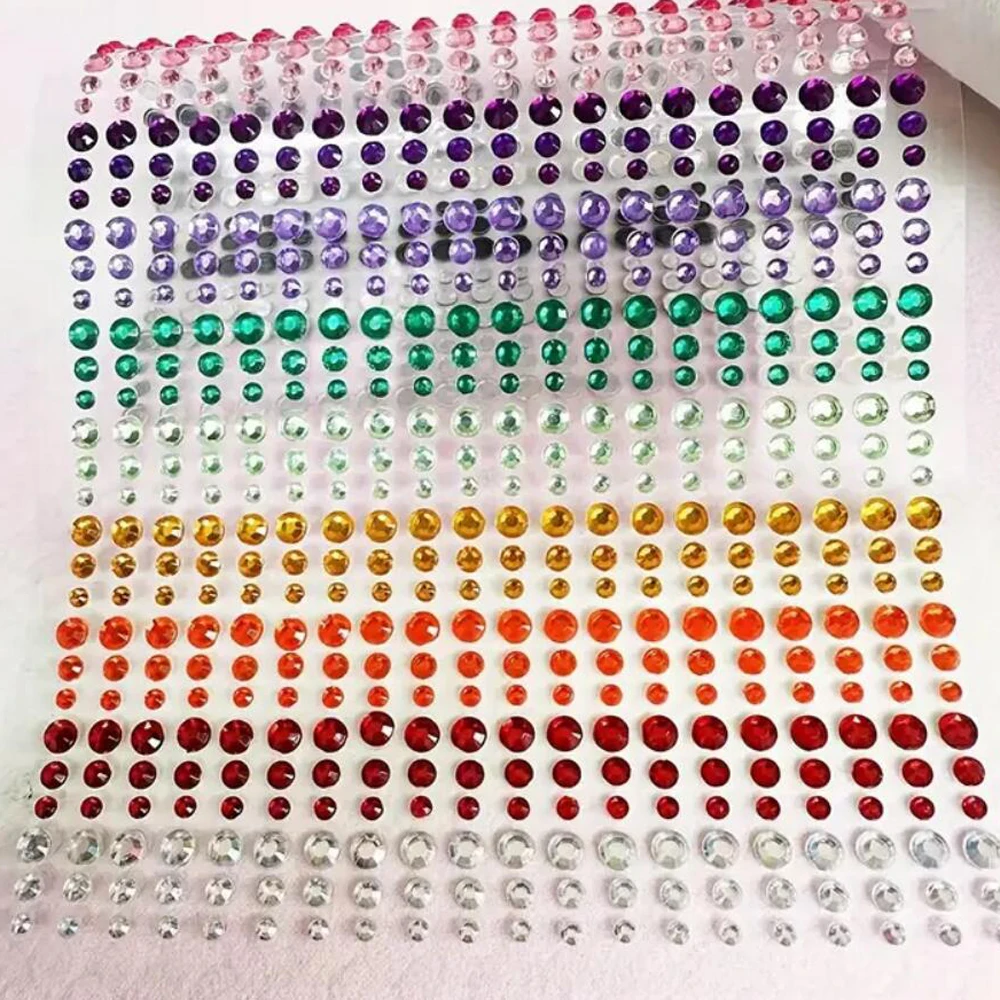 1sheet 900pcs Rainbow Face Glitter Gem Stickers Stick-On Facial Tattoo Eye Rhinestone Jewels 3/4/5mm Mix Wedding Party Make Up