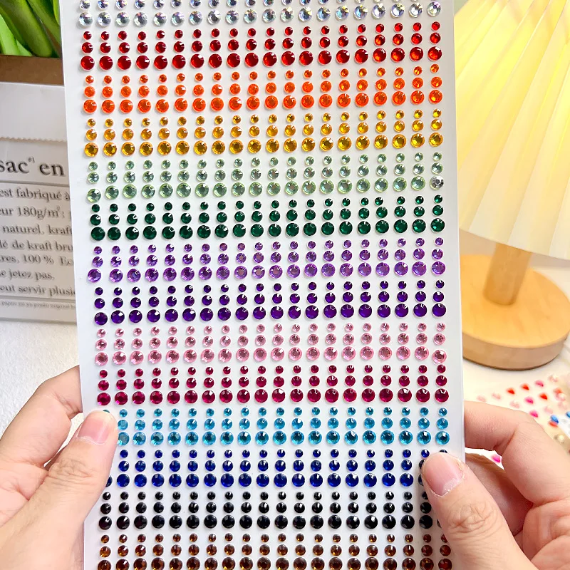 1sheet 900pcs Rainbow Face Glitter Gem Stickers Stick-On Facial Tattoo Eye Rhinestone Jewels 3/4/5mm Mix Wedding Party Make Up