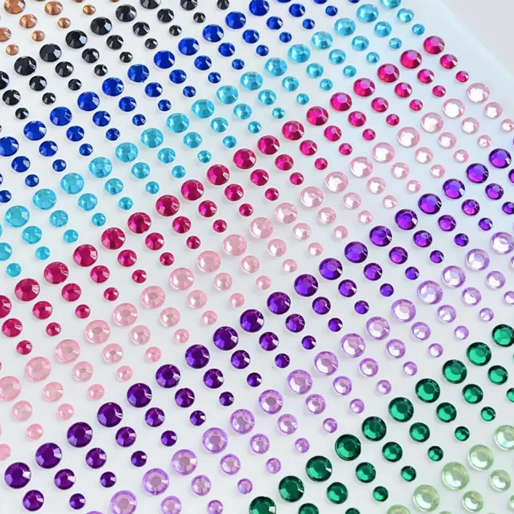 1sheet 900pcs Rainbow Face Glitter Gem Stickers Stick-On Facial Tattoo Eye Rhinestone Jewels 3/4/5mm Mix Wedding Party Make Up