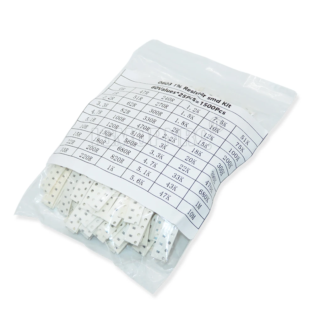 1500PCS SMD 0603 0805 Resistors Assorted Set (60 Values X 25Pcs) 0R-10M Ohm 1% High Precision Film Chip Resistance Kit