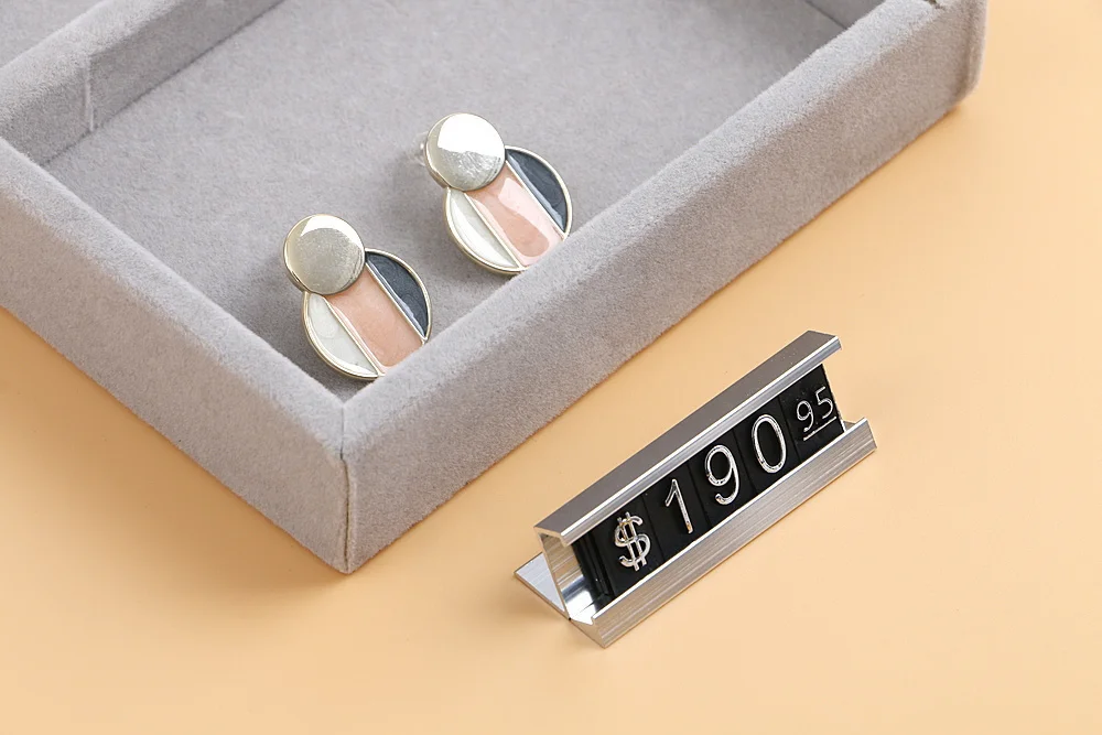 Aluminum Frame Jewelry Numeral Pricing Cube Sign Adjustable Number Price Tag Display Counter Stand Tag Label Set For Retail Shop