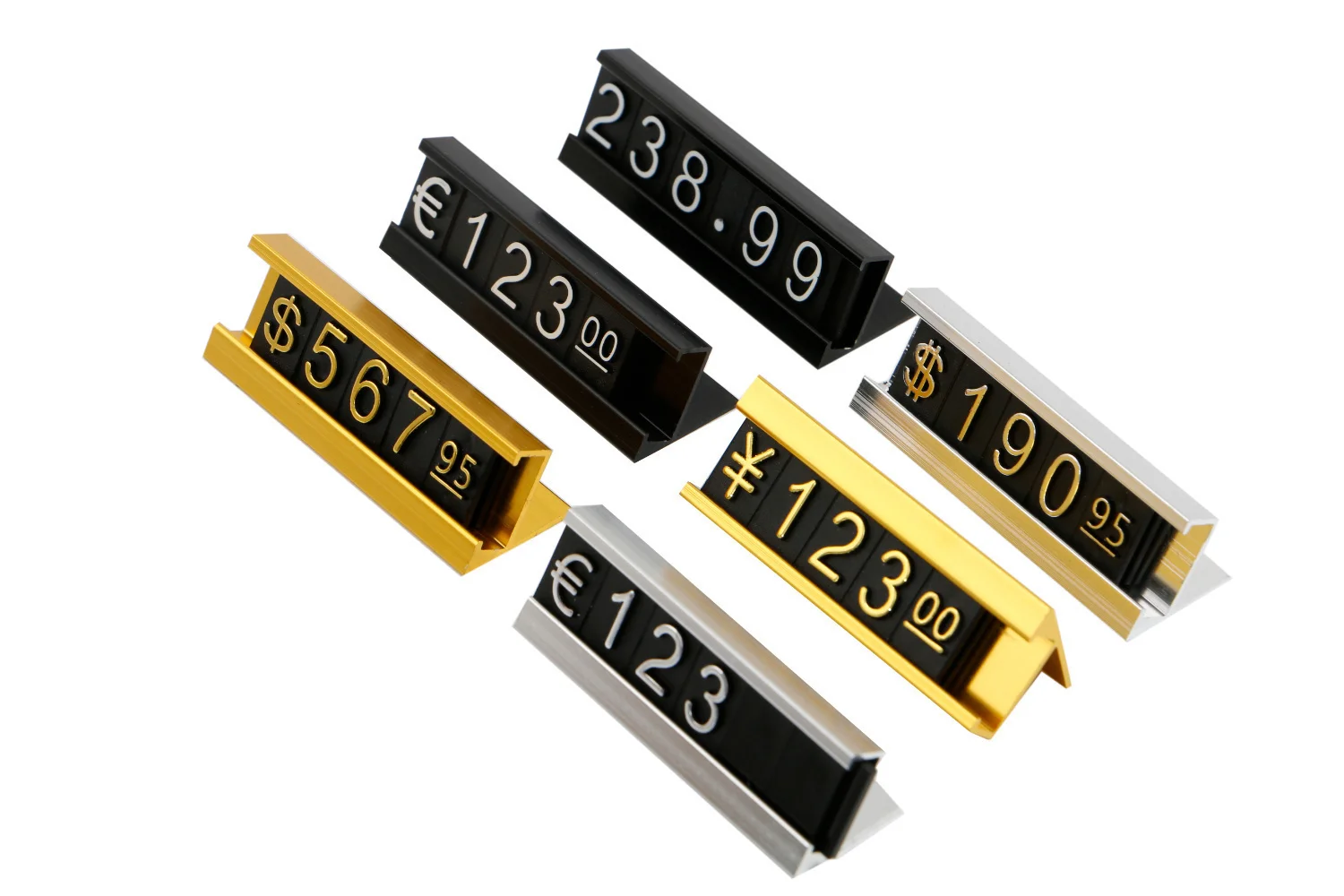 Aluminum Frame Jewelry Numeral Pricing Cube Sign Adjustable Number Price Tag Display Counter Stand Tag Label Set For Retail Shop