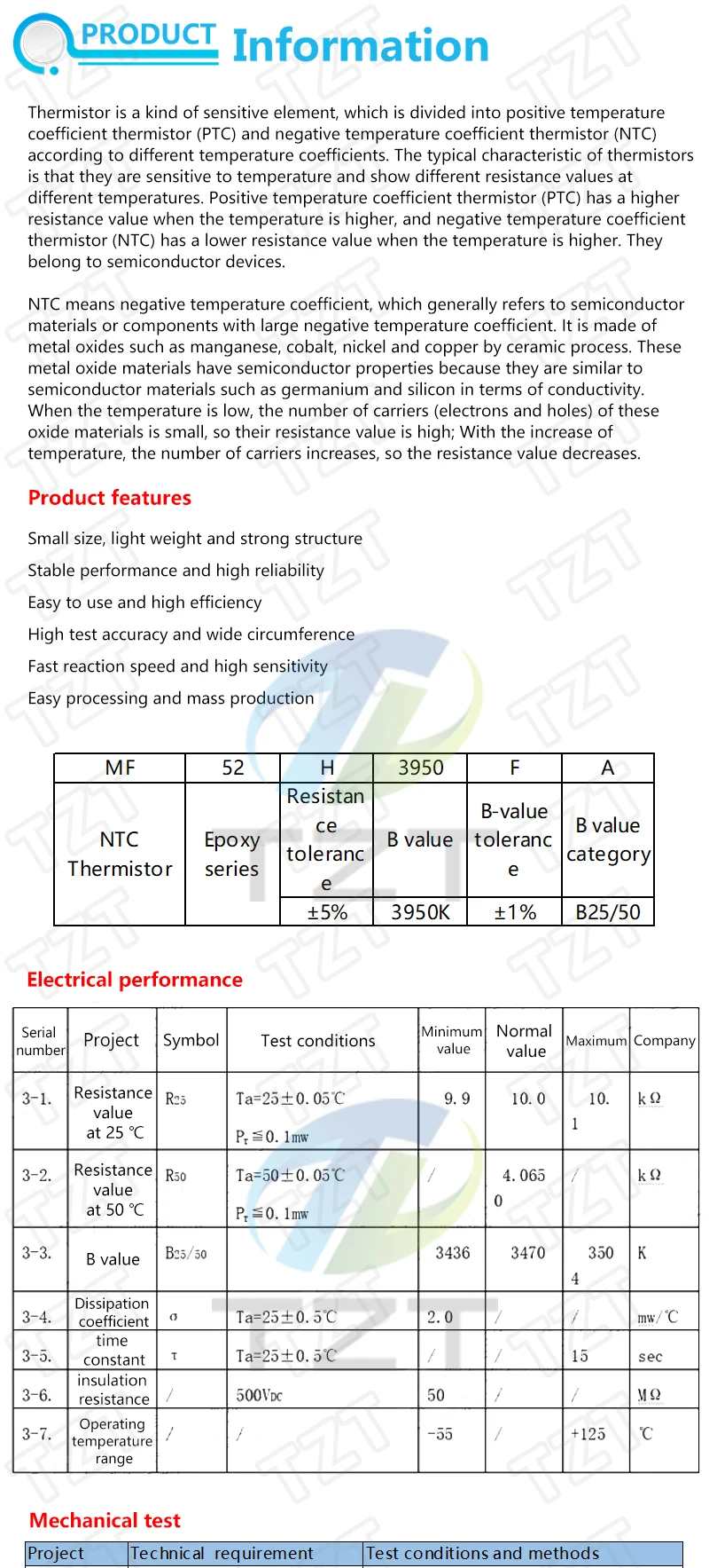 10/30pcs MF52AT MF52 B 3950 NTC Thermistor Thermal Resistor 5% 1K 2K 3K 4.7K 5K 10K 20K 47K 50K 100K