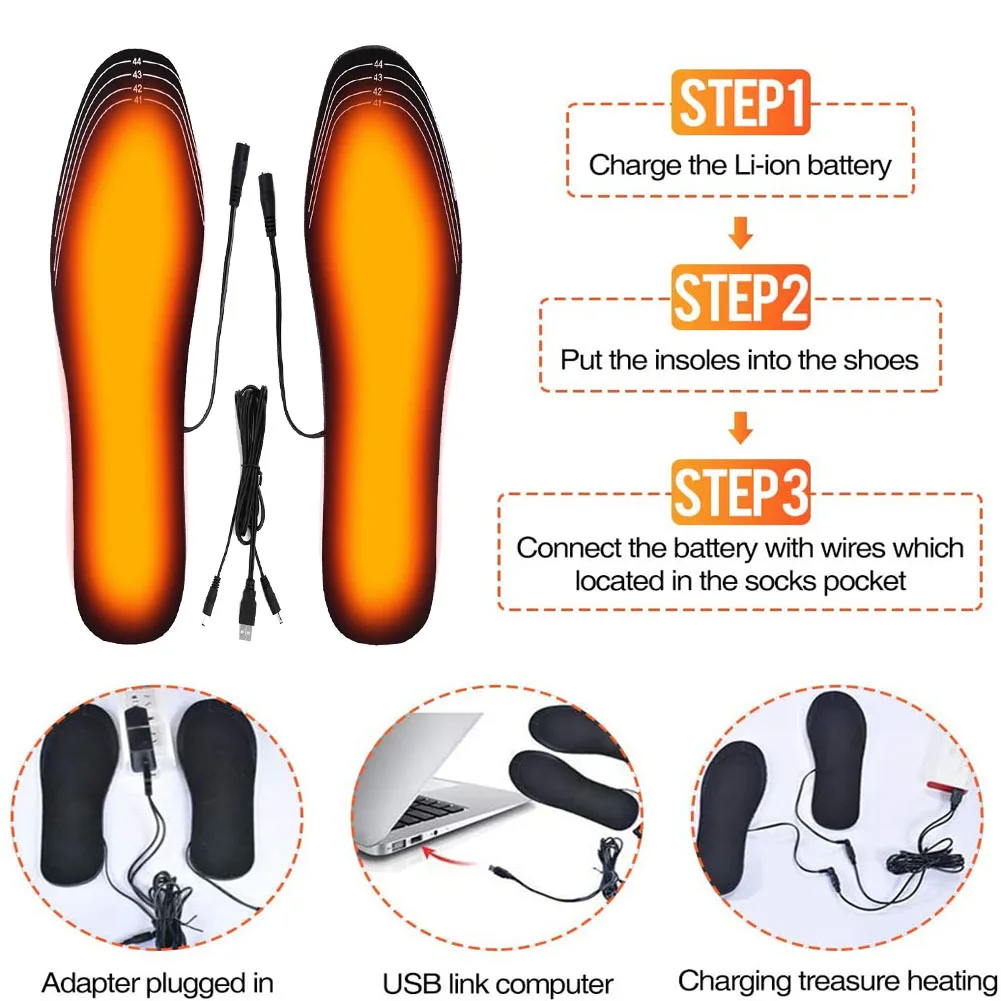 USB Heated Shoe Insoles Size 35-46 DIY Customizable Electric Heated Shoes Pad for Outdoor Skiing Winter Foot Warmers