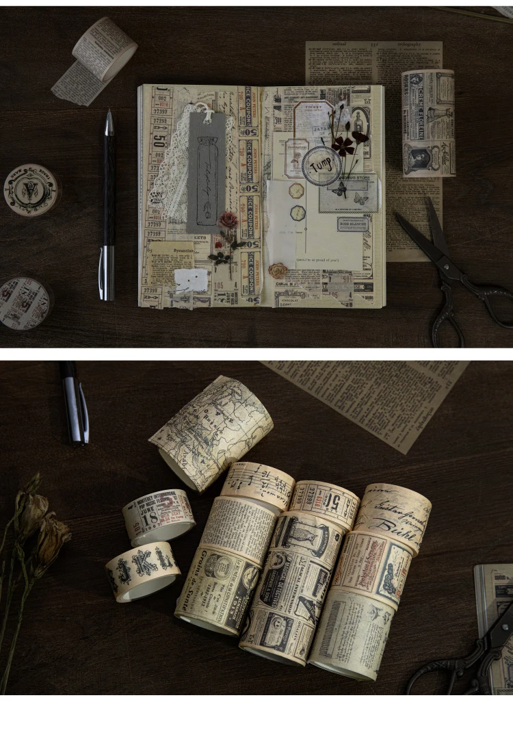 Yoofun 300cm Washi Tape Vintage Map Ticket Bill Coupon Masking Tape for Collage Junk Journal Scrapbooking Planner DIY
