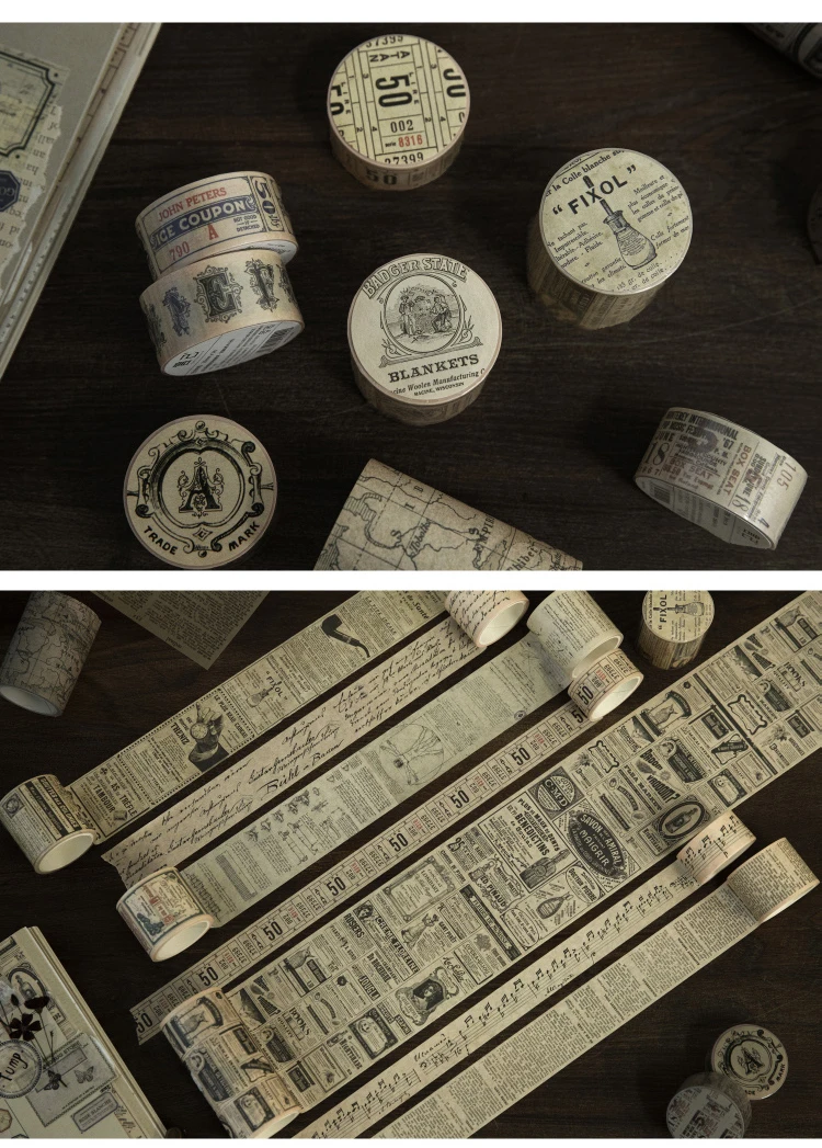 Yoofun 300cm Washi Tape Vintage Map Ticket Bill Coupon Masking Tape for Collage Junk Journal Scrapbooking Planner DIY