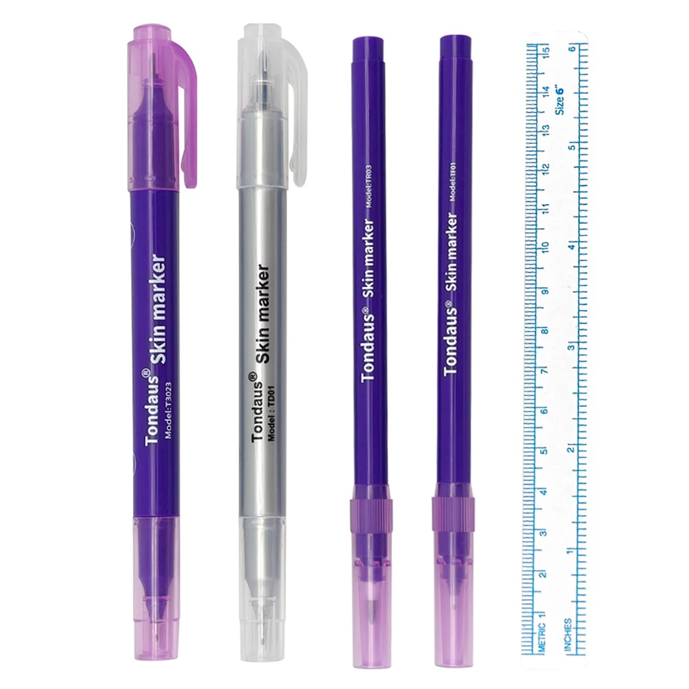10Pcs Disposable Sterilized Package With Ruler Medical Surgery Permanent Makeup Body Tattoo Piercing Scribe Skin Marker Pen