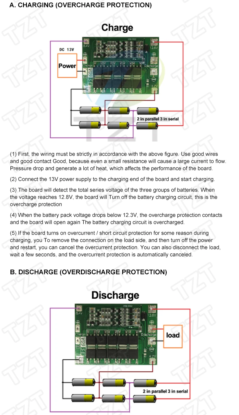 TZT 3S 4S 40A 60A Li-ion Lithium Battery Charger Protection Board 18650 BMS For Drill Motor 11.1V 12.6V/14.8V 16.8V With Balance
