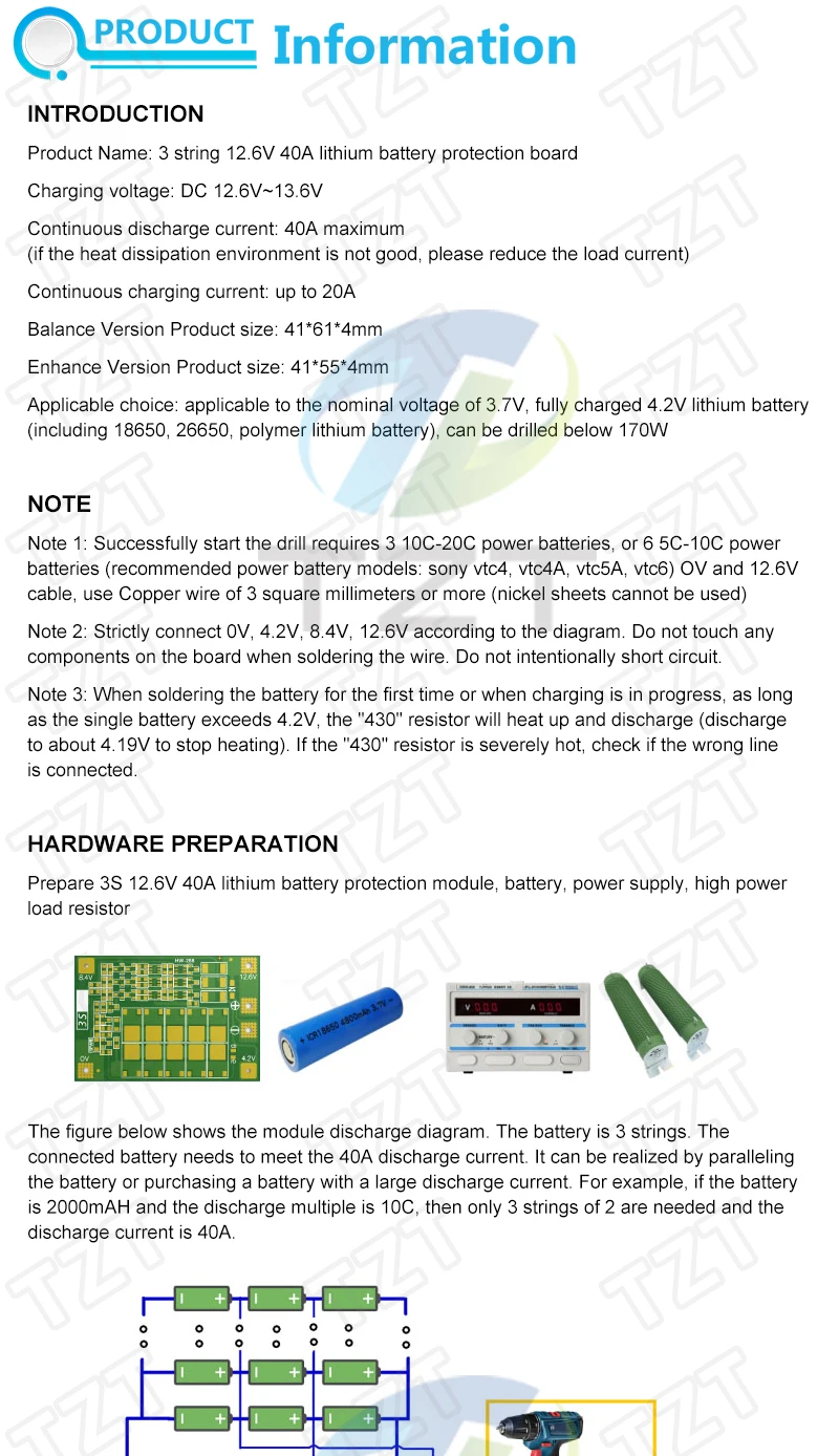 TZT 3S 4S 40A 60A Li-ion Lithium Battery Charger Protection Board 18650 BMS For Drill Motor 11.1V 12.6V/14.8V 16.8V With Balance