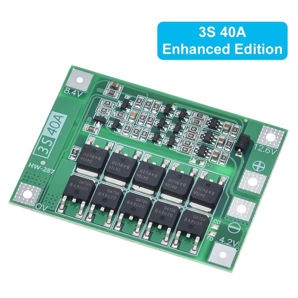 TZT 3S 4S 40A 60A Li-ion Lithium Battery Charger Protection Board 18650 BMS For Drill Motor 11.1V 12.6V/14.8V 16.8V With Balance