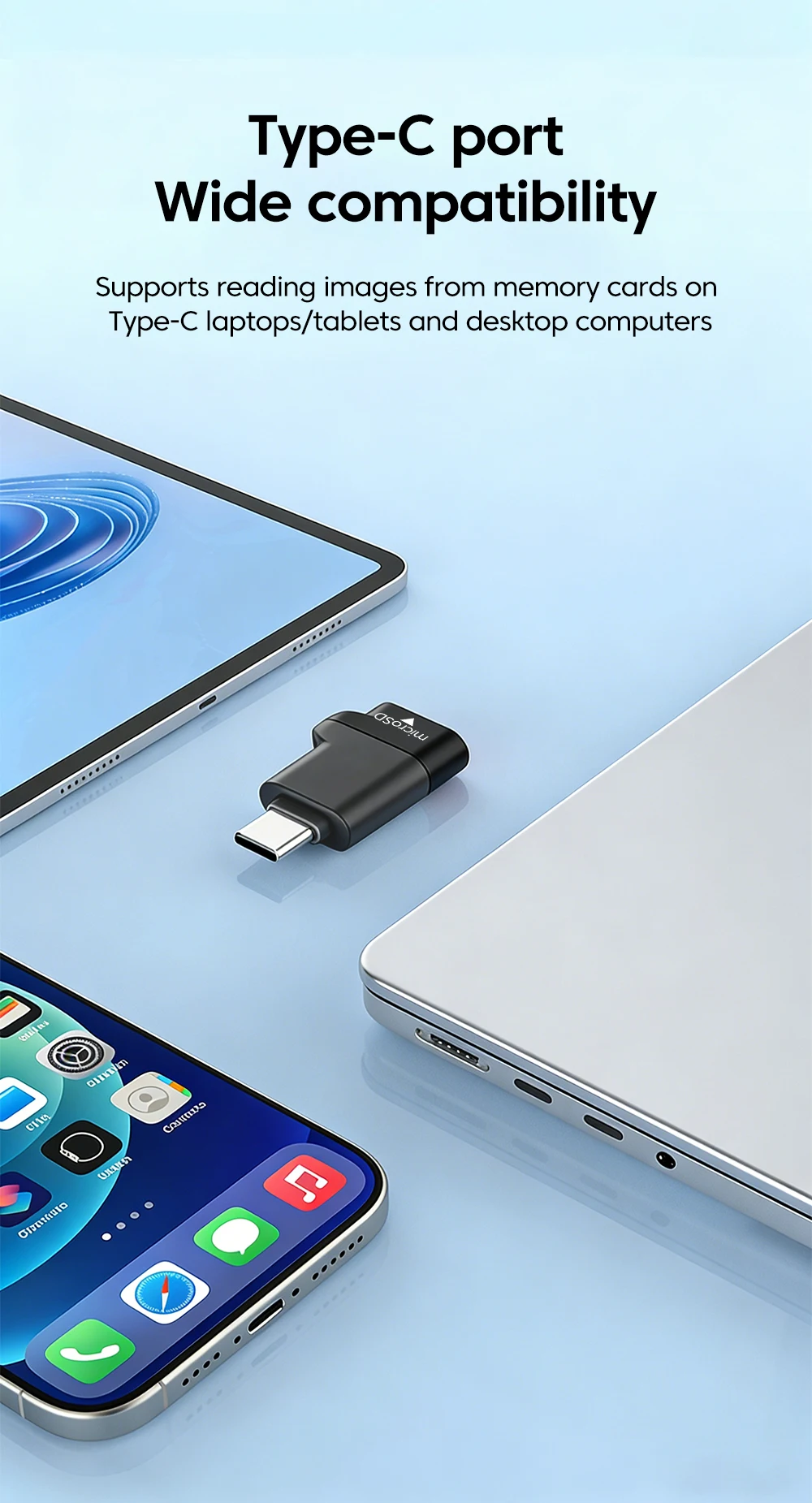 Type-C 3.0 Mini TF Card Reader External Storage Memory Card Adapter For iPhone 17 16 Laptop MacBook USB C 3.0 2.0 TF Cardreader