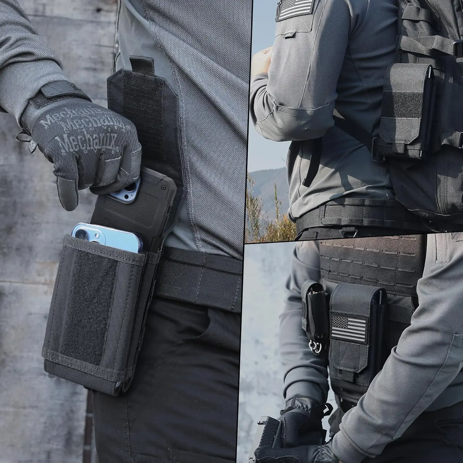 Double Molle Laser Cell Phone Pouch Tactical Belt EDC Pouch Holder Waist Accessories Bag Outdoor Camping Mobile Phone Pack Bag