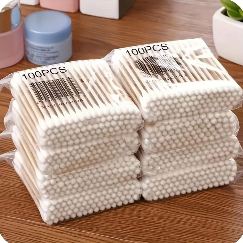 100/300/500/700/900Pcs Double Tip Headed Cotton Swabs ,For Tattooed Eyebrows Beauty Makeup Tools For Wiping, Nail Polish Wiping