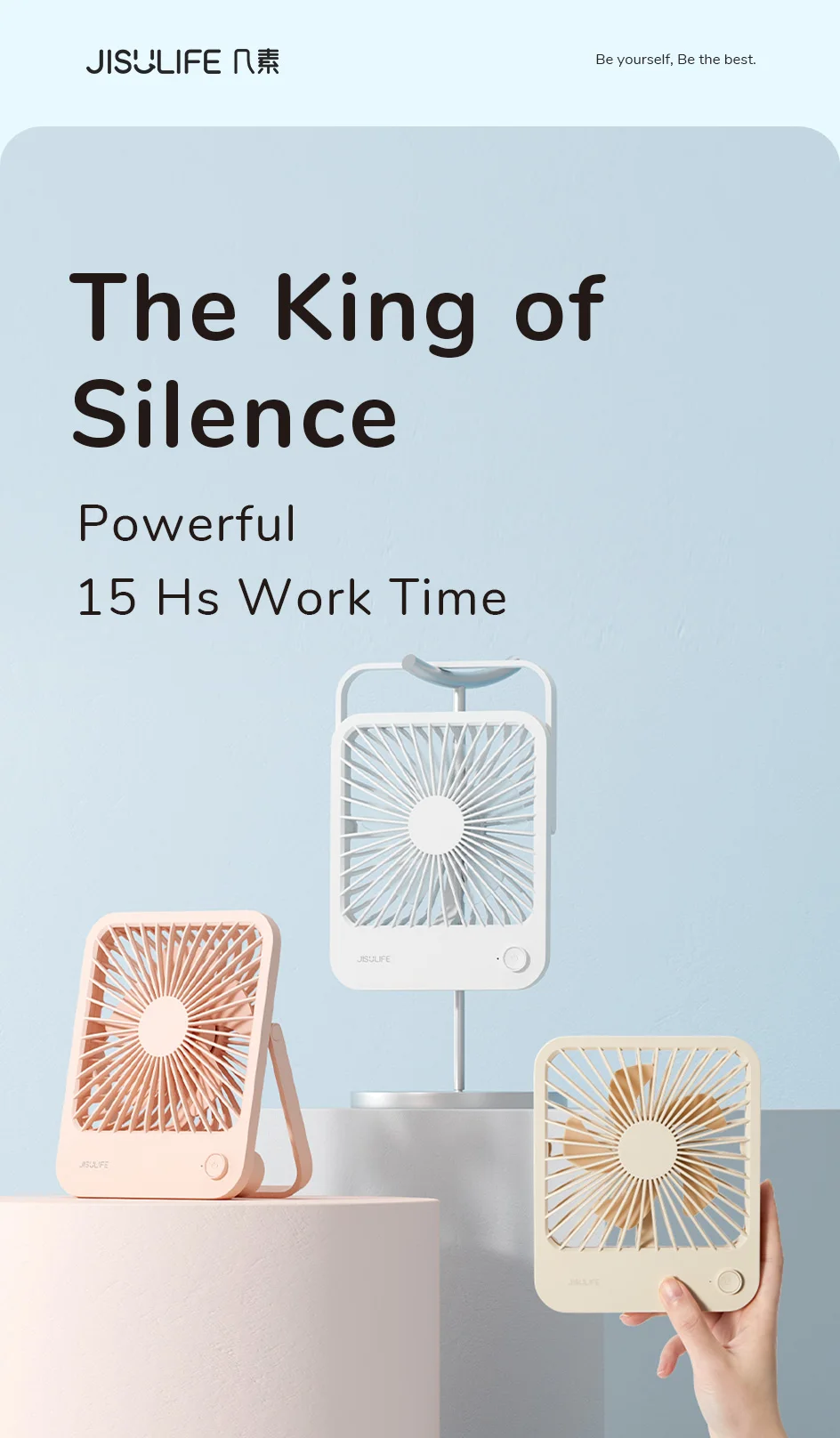 JISULIFE Portable Small Desk Fan Ultra Quiet Table Fan USB Rechargeable  Cooling Fan With 4 Speed Powerful Wind Offices Fan