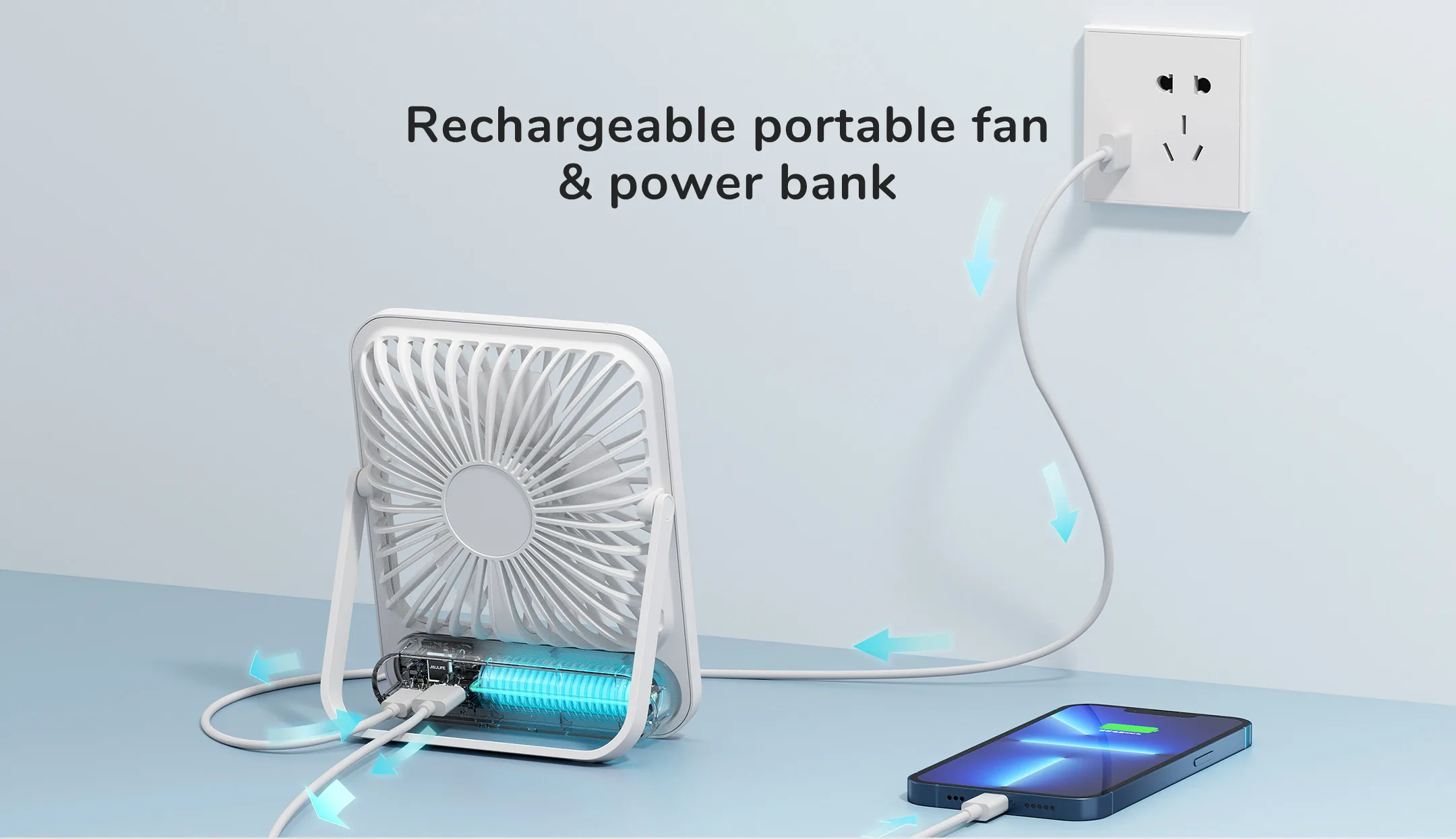 JISULIFE Portable Small Desk Fan Ultra Quiet Table Fan USB Rechargeable  Cooling Fan With 4 Speed Powerful Wind Offices Fan