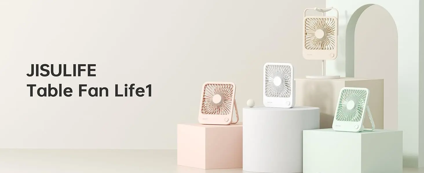 JISULIFE Portable Small Desk Fan Ultra Quiet Table Fan USB Rechargeable  Cooling Fan With 4 Speed Powerful Wind Offices Fan