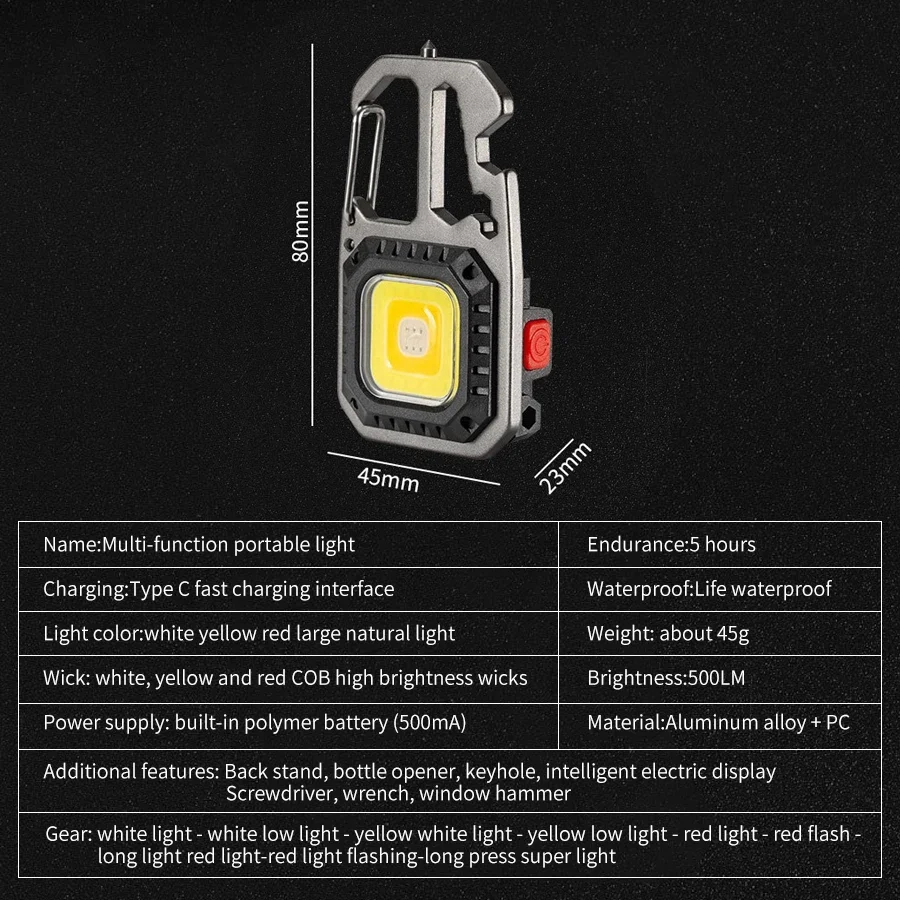 Ultra Small Mini LED Light Rechargeable Keychain Light Outdoor Camping COB Work Light Portable Pocket Wrench Screwdriver