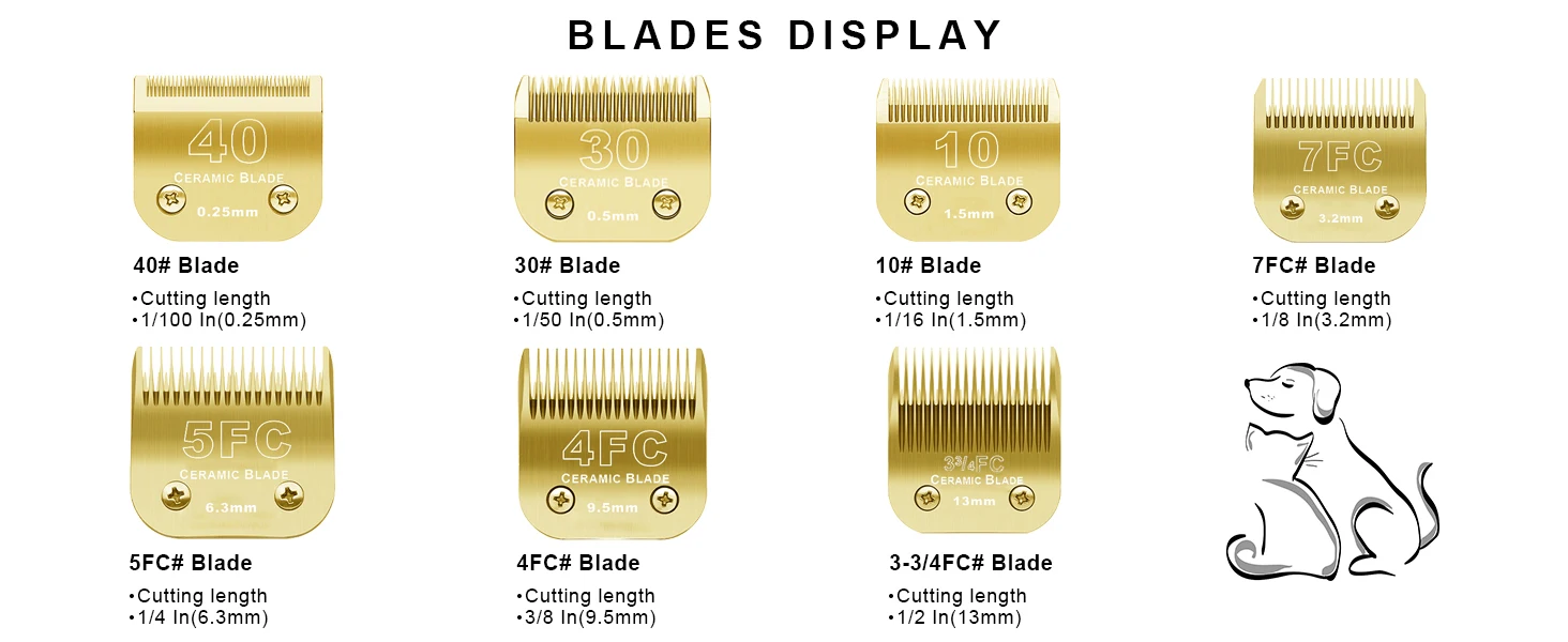 7FC/5FC/4FC/#10/#15/#30/#40 Detachable Pet Dog Clipper Ceramic Pro Blades Set For Andis,Oster A5,Wahl KM10 Series Clippers
