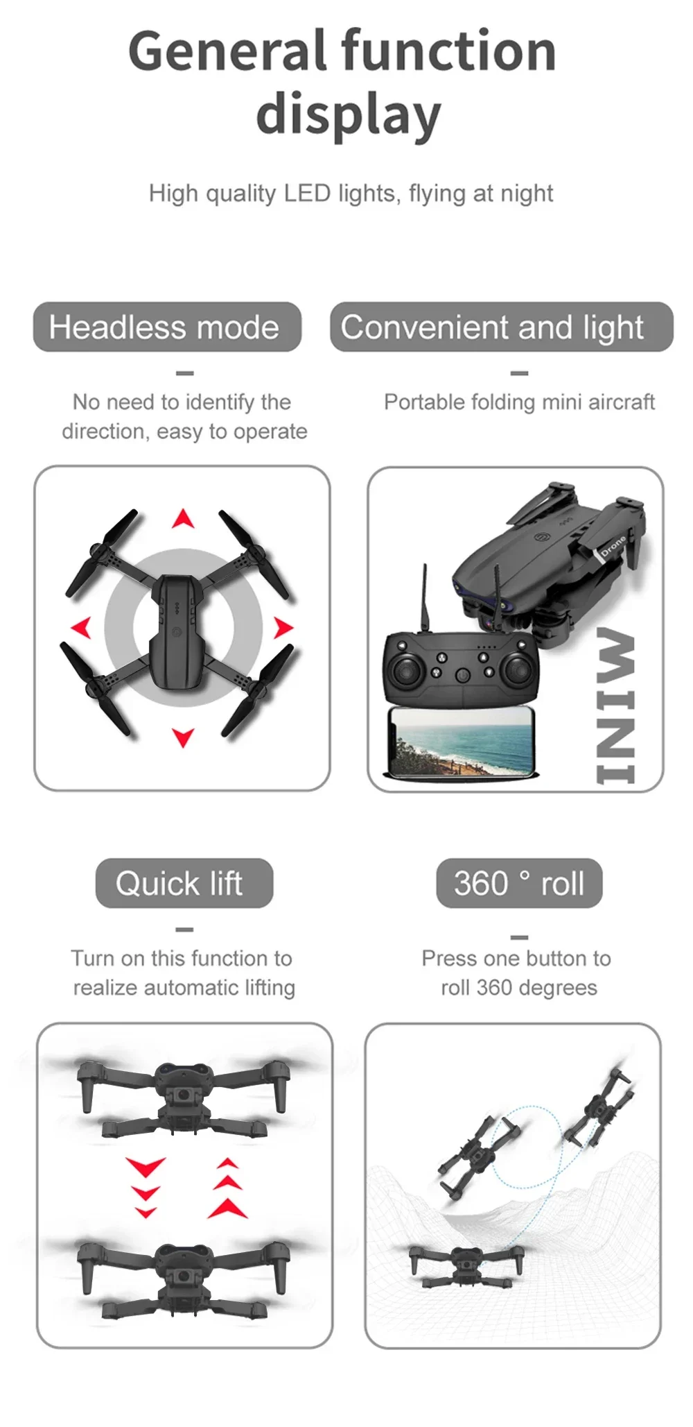 E99 Folding Drone Quadcopter Remote Control Handle Four Axis Aircraft HD 4K Photography UAV Altitude Fixation