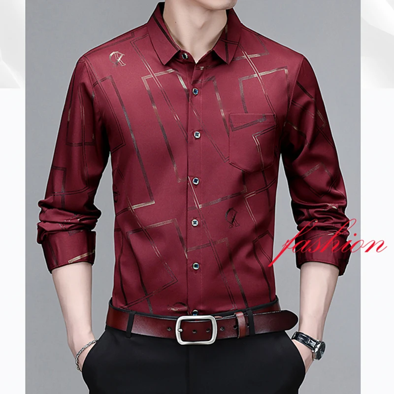 Men's Casual and Fashionable Long Sleeved Printed Shirt Non Ironing and Wrinkle Resistant Business Top