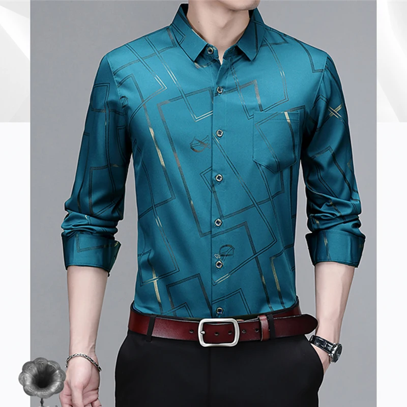 Men's Casual and Fashionable Long Sleeved Printed Shirt Non Ironing and Wrinkle Resistant Business Top